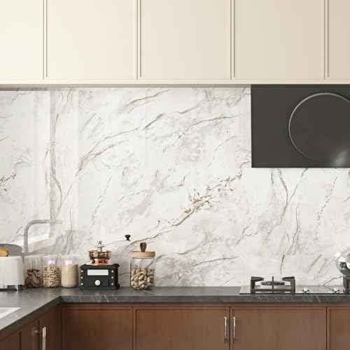 Beige/Gold Marble Peel and Stick Countertops Self Adhesive Marble Contact Paper for Countertops Stain Resistant Gold Granite Wallpaper Removable Vinyl Wrap for Kitchen Bathroom 15.8'' x 78.7''