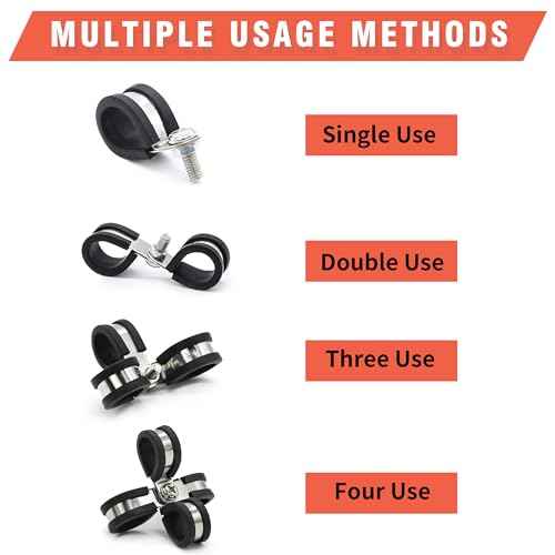 AKIHISA 36pcs 13mm Stainless Steel Cable Clamps, 1/2" Rubber Coated Cushioned Insulated Cable Clamp, Metal Clamp, Loop Clamps, Pipe Clamp for Wiring, Pipes and Hoses