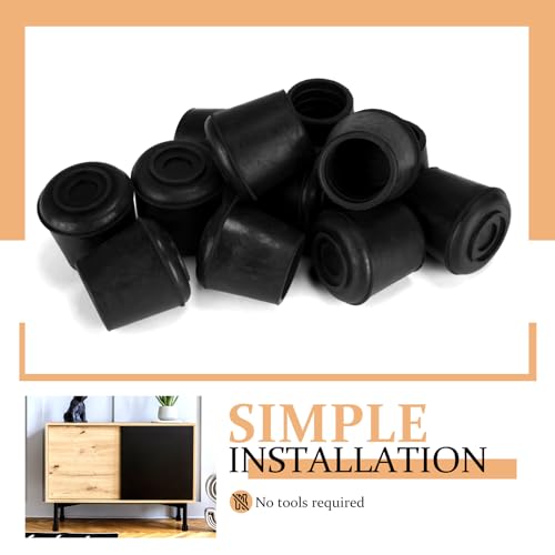 Black 1-Inch Rubber Chair Leg Tips Caps - 12 Pack Floor Protectors