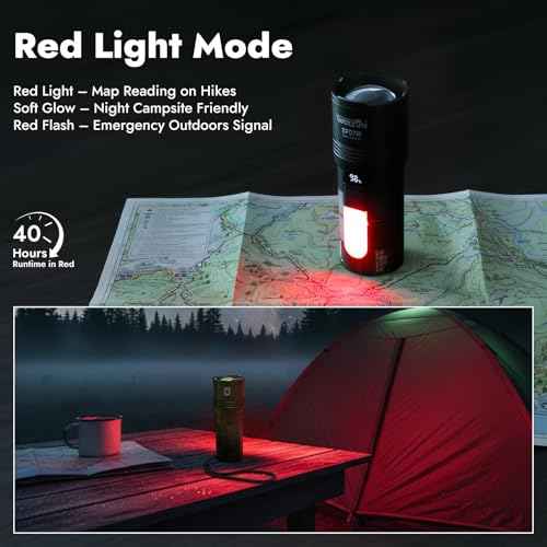 WARSUN SP07S Rechargeable LED Flashlight High Lumens ? 2800 Lumens Zoomable Spotlight, Warm Side Light, 7 Modes Including Cool White, Warm, Red, 6000mAh Battery, Power Display, for Camping