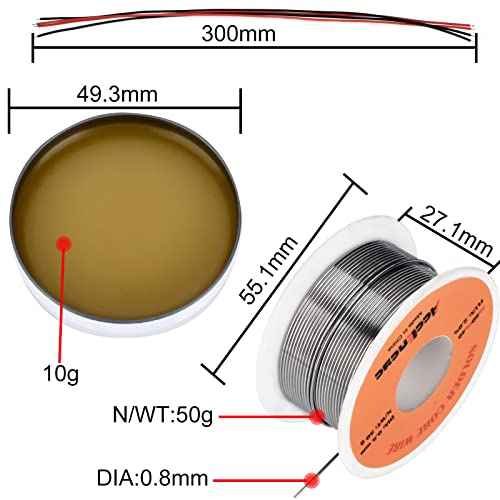 AccEncyc Solder Core Wire and Rosin Paste Flux Kit Tin Lead Rosin Core Solder Wire & Rosin Paste Flux for Electrical Soldering 60-40 (0.8mm, 50g)