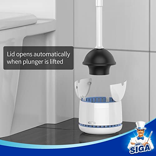 MR.SIGA White Heavy Duty Toilet Plunger with Holder - Space-Saving Bathroom Tool