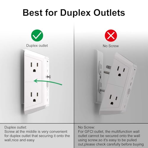 Teiobar White Wall Outlet Surge Protector with 6 Outlets & 4 USB Ports - Non-Night Light, 6-Outlets Version