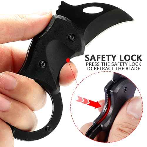 Small Pocket Knife, Gifts for Men Dad Brother, Self Defense Keychain for Men, 2 Pack Carabiner Small Pocket Knife with Stainless Steel Blade, Mini Folding Knife, Black