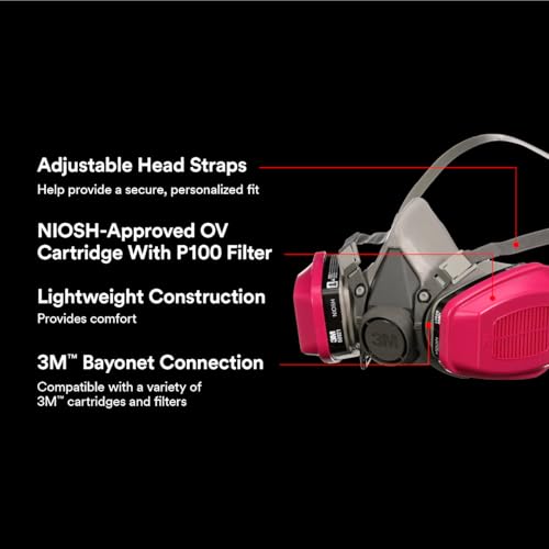 3M P100/OV Odor & Particulate Respirator Medium - Reusable Face Mask with Organic Vapor Cartridge - Model 65021, NIOSH-Approved