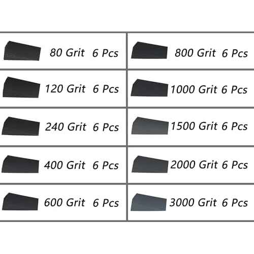 60 Pcs 9x3.6 Inch 10 Grit Mixed Packing Wet and Dry Sandpaper Sheets, Woodworking Furniture/Automobiles/Metal/Lacquer Polishing Sanding Sheets, 80/120/240/400/600/800/1000/1500/2000/3000 Grit