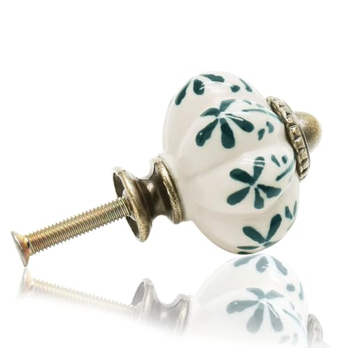12pcs Ivory Pumpkin Cabinet Knobs with Leaf Pattern, Vintage Ceramic Drawer Pulls