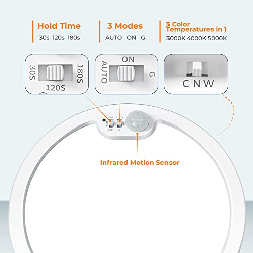 BLNAN 8.7 Inch White Motion Sensor Ceiling Light with 3 Color Temps, Wired Flush Mount, 1 Pack