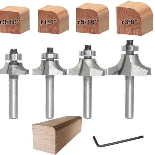 4Pcs Roundover Router Bits,Radius -3/16",1/4",5/16",3/8" Edge Forming Router Bit Set,1/4 Inch Shank,Corner Rounding Router Bits,for Round Trimming,with Ball Bearing Guide
