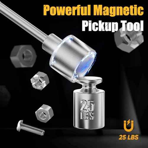 SHALL 3-Piece Magnetic Tool Parts Mat and Telescoping Magnetic Pickup Tool, Flexible Magnetic Tool Holder Pad W/ 83 Built-In-Magnets & 25LBS Pull Force Extendable Magnet for Mechanic Wrench Screw Bolt