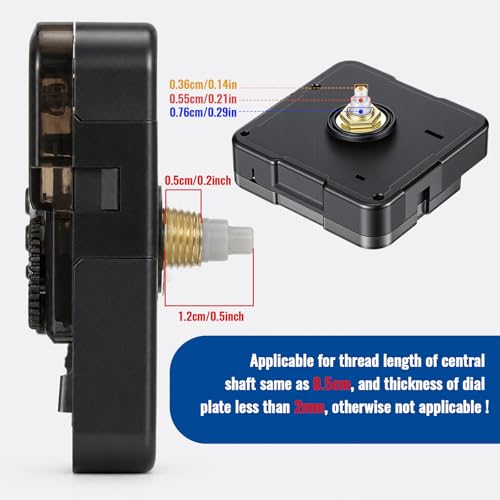 Silent Quartz Clock Movement Replacement for DIY Wall Clocks - Battery Powered, 0.5in Shaft