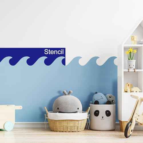 Fuutreo 6 Pcs 14.8 ft Vinyl Sea Waves Stencil for Wall Removable Wave Edge Paint Stencils Self Adhesive Wall Stencil for Home Bedroom Living Room Nursery DIY Painting Decorations
