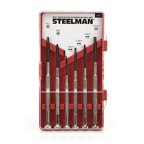 STEELMAN Precision Steel Shaft 6-Piece Electronics Screwdriver Set, Variety of Slotted/Phillips Sizes, Swivel-Head, Storage Case Included
