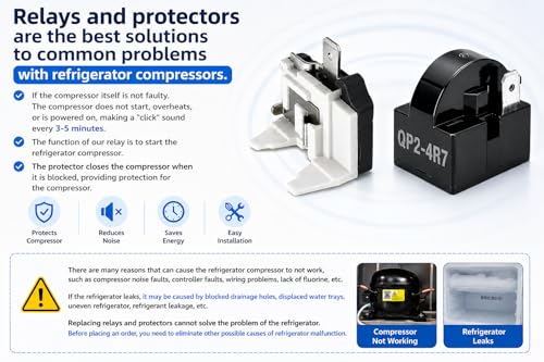 QP2-4R7 1Pin 4.7 Ohm Starter Relay + 1/2HP Overload Protector for Refrigerator