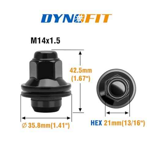 Dynofit 14x1.5 Wheel Lug Nuts Compatible with Toyota Lexus,OEM Mag Washer for Tacoma 4Runner Land Cruiser Sequoia LX600,One-Piece Design 21mm Hex Lug Nuts,Replace OE 90942-A1007|01121 (24PCS Black)