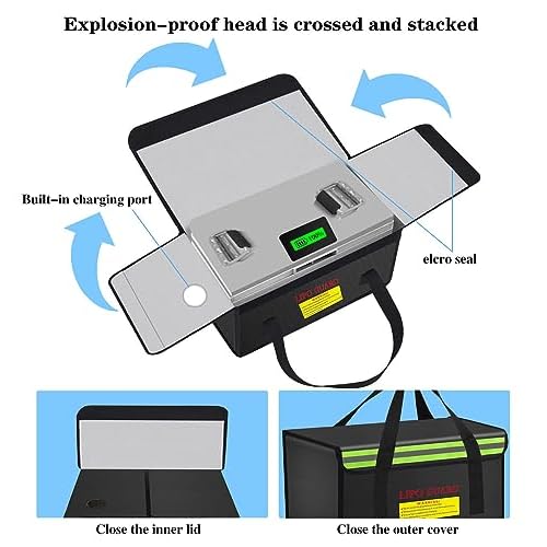 450 * 250 * 250mm Ebike Battery Safe Bag Fireproof Charging Lipo Bag Large Capatity for Lipo Battery Pack Storage Charging Transport, Home Office Travel Fireproof Safe Storage Pouch