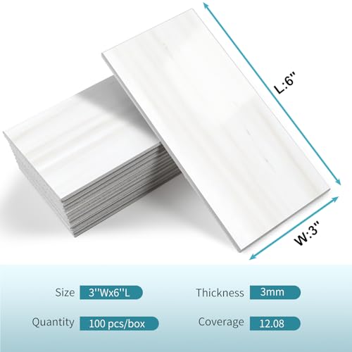 Vamos Tile 100-Piece Glossy Dolomite White Peel & Stick Backsplash Tile - 3x6 inch, DIY Kitchen & Bathroom Wall Covering