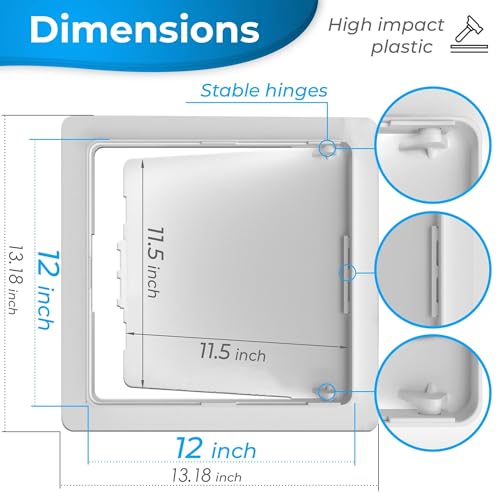 BOZZON 12 x 12 Inch Wall Access Panel for Drywall - Heavy Duty Plastic Cover - White, Model 1
