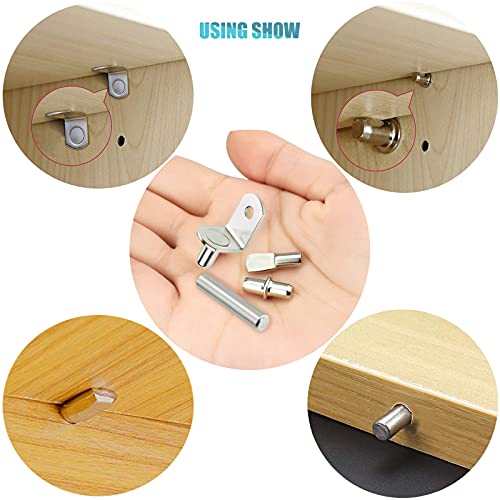 Cerpourt 104Pcs Nickel Plated Shelf Pins Kit - 4 Styles, Support Pegs for Cabinets & Shelves, 5mm & 1/4 Inch