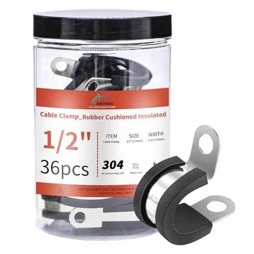 AKIHISA 36pcs 13mm Stainless Steel Cable Clamps, 1/2" Rubber Coated Cushioned Insulated Cable Clamp, Metal Clamp, Loop Clamps, Pipe Clamp for Wiring, Pipes and Hoses