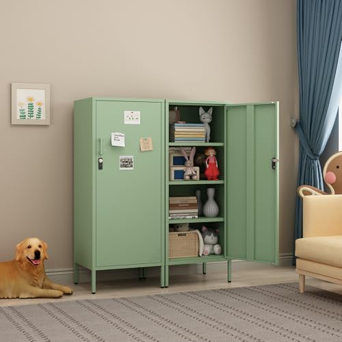 Green Metal Locker Cabinet with Lock, 4-Tier Storage, 49.2"H