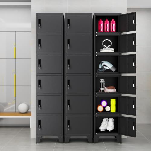erosoei Black Metal Lockers for Employees 6-Door Storage Cabinet, 70.86in