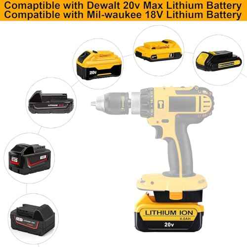 DM18D Adapter Compatible with Dewalt 18V Tools, Compatible with Dewalt 18v to 20v Adapter & Compatible with Mil-Waukee M-18 Lithium Battery to Replace 18V XRP NiCad Batteries DC9096