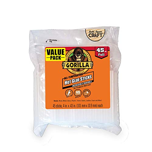 Gorilla Hot Glue Sticks Clear 4 Inch, 45 Count - Full Size, Indoor & Outdoor Use