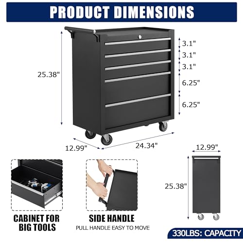 GarveeHome 5-Drawer Rolling Tool Chest with Locking System – Heavy-Duty Steel Tool Cabinet