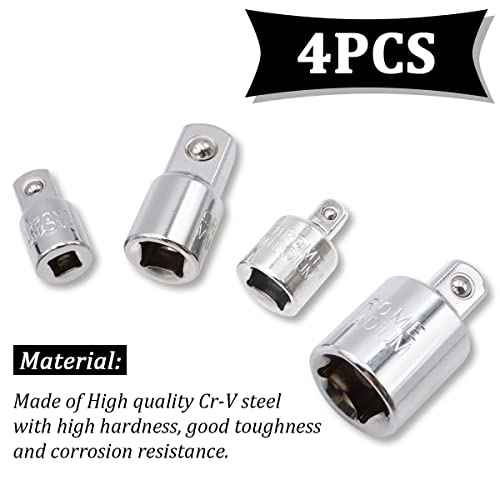 Dianrui 4 PCS Socket Adapter Set, 3/8 to 1/2 Socket Adapter, 3/8 to 1/4 Square Ratchet Reducer Sets for Automotive and Construction