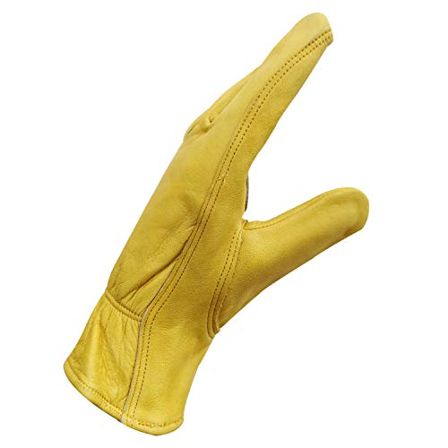 Nobrand Leather Work Gloves Stretchable Wrist Tough Cowhide Safe Working Glove (3, Large)