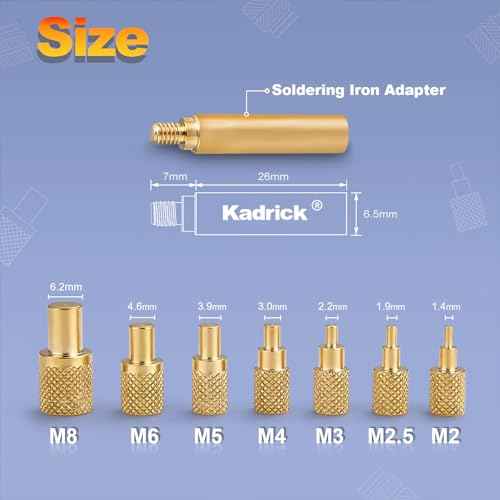 Kadrick Soldering Tips/Heat Set Insert Tips - for Heat set Inserts,7 Tips for Threaded inserts M2 M2.5 M3 M4 M5 M6 M8, Heat Set Insert Tool for 3D Printer Users,Compatible with 900M/T18/FX-888D Irons