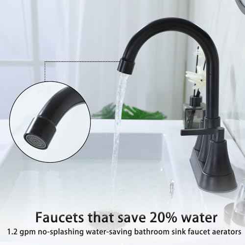 SHACO Black Bathroom Faucets for Sink 3 Hole, 2 Handle 360 Swivel Spout Stainless Steel 4 Inch Centerset Faucet for Vanity RV with Pop-up Drain and Supply Hoses, 2 Pack