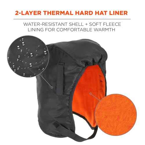 Ergodyne - 16840 Winter Hard Hat Liner, Thermal Fleece Lining, Chin Length, N-Ferno 6840,Black