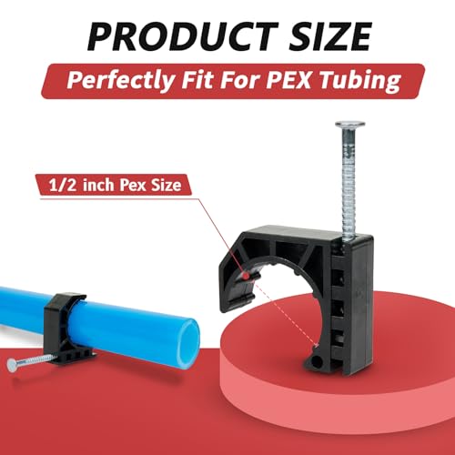 (Pack of 50) EFIELD 1/2-inch Black Color Half Clamp Fixture, J-Hook with Nail For 1/2" PEX Tubing/Pipe Support,(PPSU1807019)