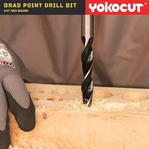 Brad Point Drill Bit Set for Woodworking, Stubby Short Length Drill Bit Set for Wood, 6pcs High Speed Steel with 1/4 Inch Quick Change Hex Shank