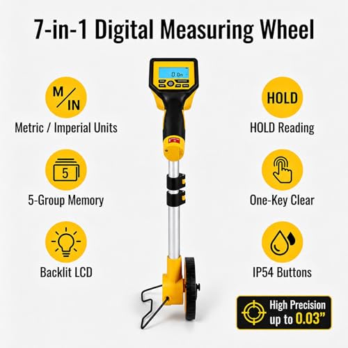 Yunir Digital Distance Measuring Wheel with Backlit Display, 23-40in Extendable, Memory Save 5 Data