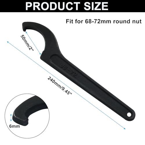 Murtenze C Hook Spanner Wrench for 68-72mm Round Nut, Universal Coilover Spanner Black Adjustment Hook Wrench Tool Carbon Steel