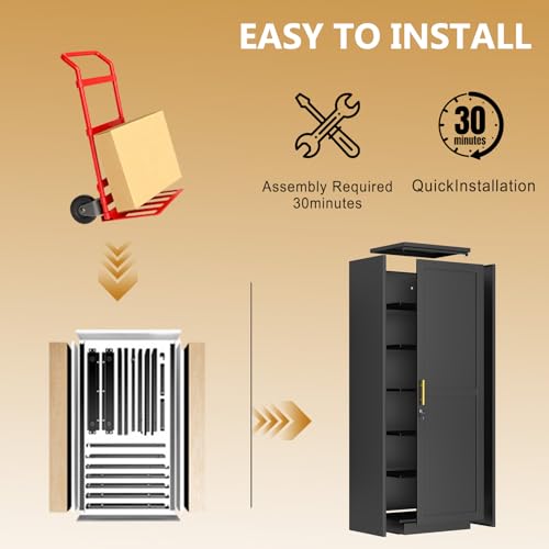 Lusiwry 67-Inch Tall Narrow Metal Storage Cabinet with Lock - Black, Model 67H-1D