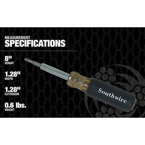 Southwire 65028840 SD6N1P 6-in-1 Screwdriver, Includes 5/16 nut Drivers, 1 and #0 Phillips 1/4'' and 3/16'' Slotted Tips