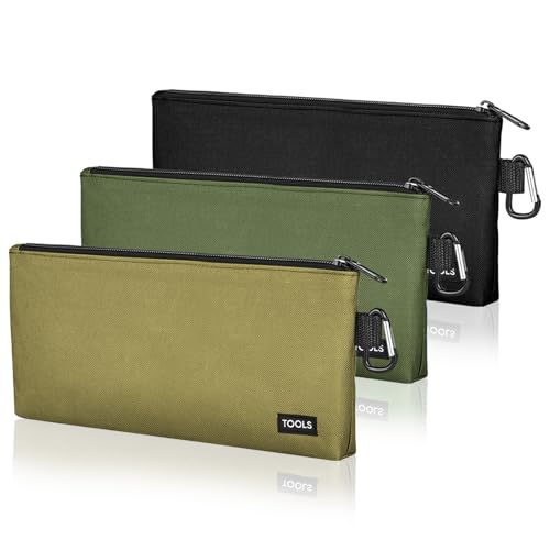 Multicolored 12 Inch Zipper Tool Pouches Set of 3 with Flat Bottom and Carabiners