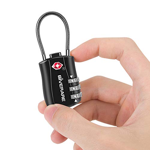 GIVERARE TSA Approved Combination Luggage Lock, Re-settable 3-Digit Padlock, Alloy Body, Keyless Travel Lock, 1 Pack Black