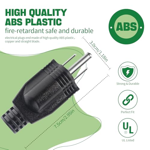 LBSC 3-Pack NEMA 5-15P Male Power Plugs 125V 15A Grounded Replacement