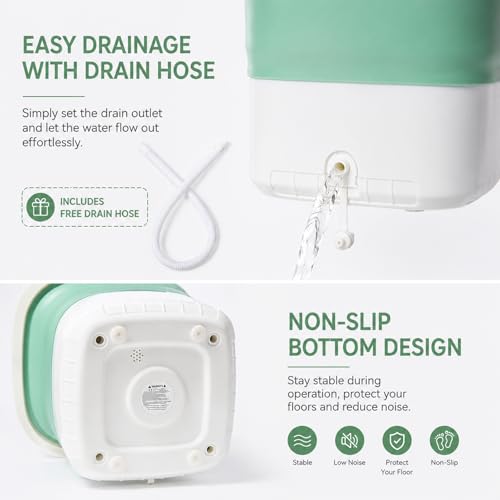 PXNTLA Green Portable Foldable 16L Mini Washing Machine with 3 Modes