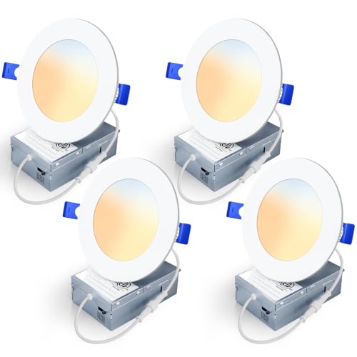 Veriligt White 4 Inch 5CCT Dimmable LED Recessed Light 750LM 9W 4 Pack