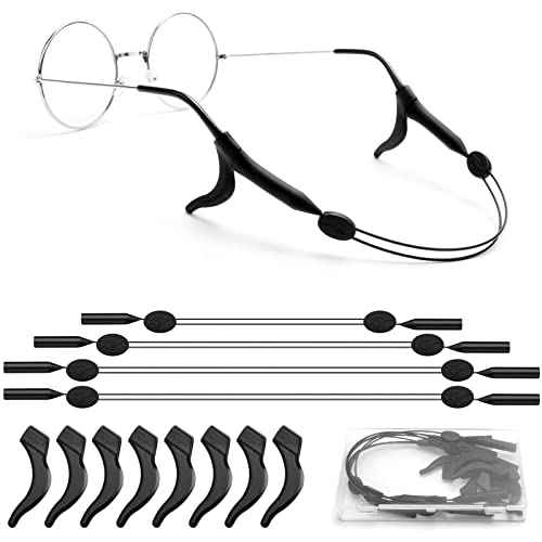 4pcs Adjustable Glasses Strap, Anti-Slip Eyeglass Straps and Ear Hooks, Black