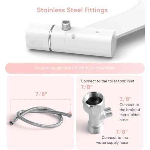 Ultra-Slim Bidet Attachment, Posterior&Feminine Wash-(Retractable Dual Nozzles), Non-Electric Bidet Attachment for Toilet Seat, Adjustable Fresh Cold Water Pressure, Stainless Steel Inlet (White)