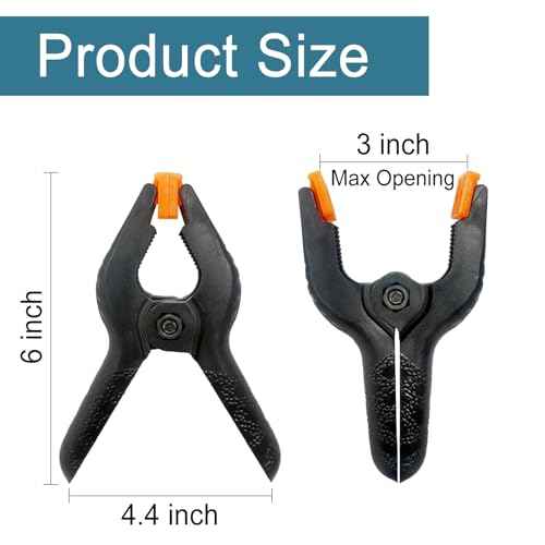 8 Pack 6 Inch Plastic Spring Clamps, Big Clips Heavy Duty, Large Spring Clamps for Woodworking, Backdrop Stand, Crafts, Photography, Banner, Balloon Arch Garland Clips, Strong Clamp with Soft Tips