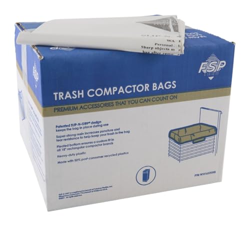 Whirlpool W10165293RB 60-Pack 18-Inch Heavy-Duty Trash Compactor Bags, 2.5-Mil, Slip-N-Grip
