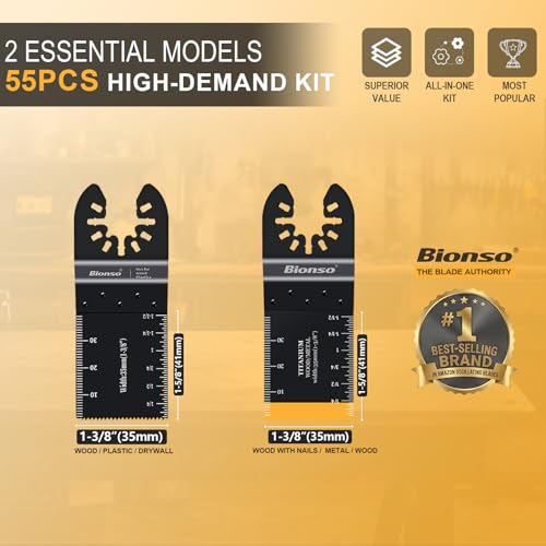 Bionso 55PCS Oscillating Saw Blades Kit - Universal Titanium Multi-Tool Blades for Wood, Metal, Plastic, 55 Pieces
